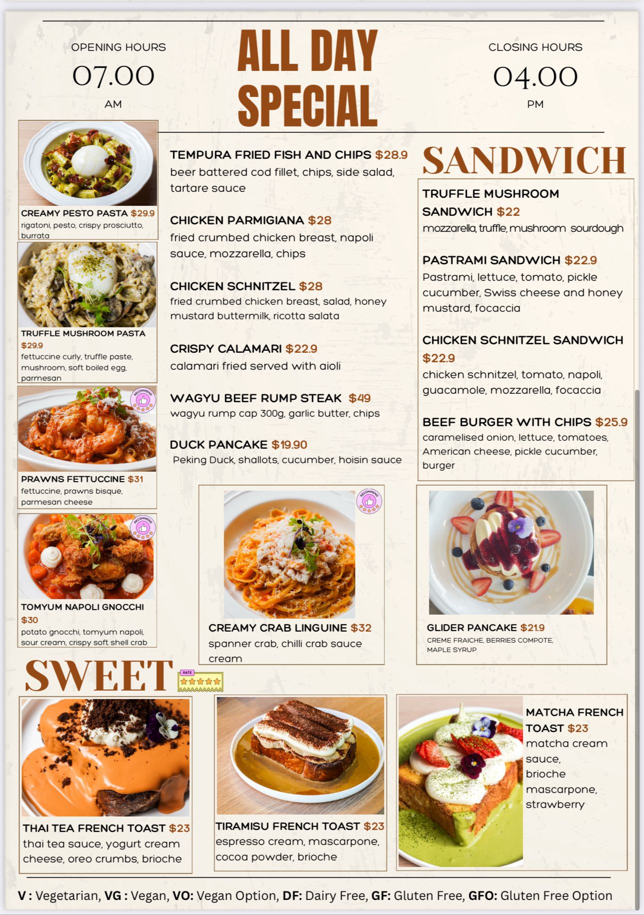 Glider Garden menu page 2 - brunch and all-day